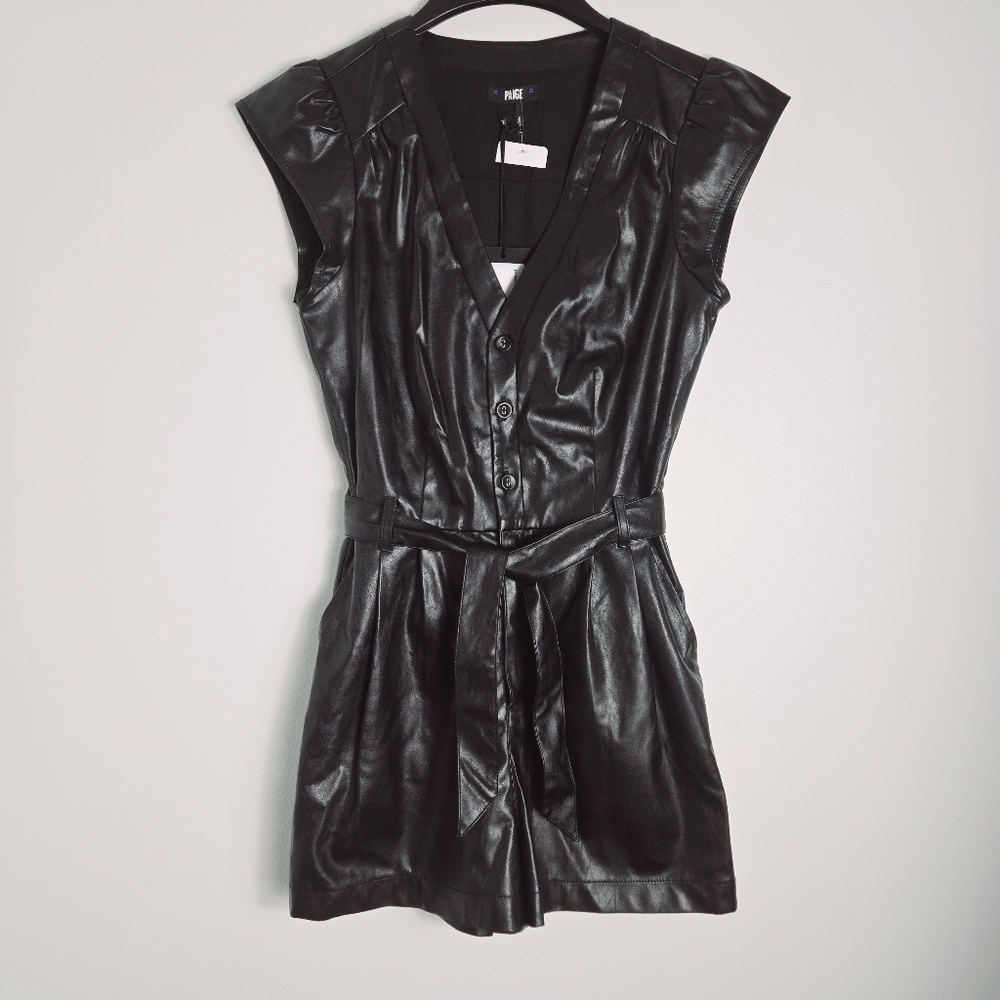 Paige Covina Black Faux Leather Romper - Picture 3 of 10